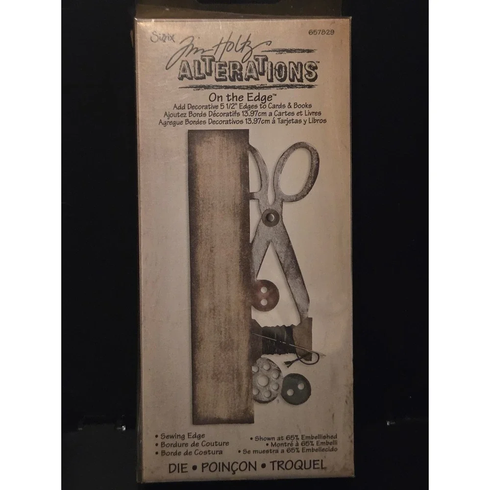 Sizzix Jim Holtz Alterations On the Edge Sewing Edge Die 657829 Scissors Buttons